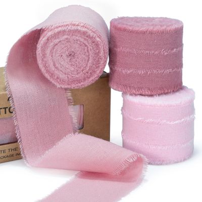 Keypan Dusty Rose Pink Ribbon 1-1/2 x 15 Yards Handmade Cotton Frayed Fringe Fabric Ribbons for Crafts Flower Bouquets Wedding Baby Shower Home DIY Decor