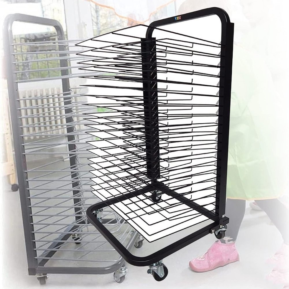 THEGA Art Drying Rack - Art Drying Rack for Classroom, Sturdy Metal Art Rack, Classrooms Foldable Oil Painting Air Drying Rack, with 360-degree Universal Wheels Art Drying Rack, Space-Saving Shelf