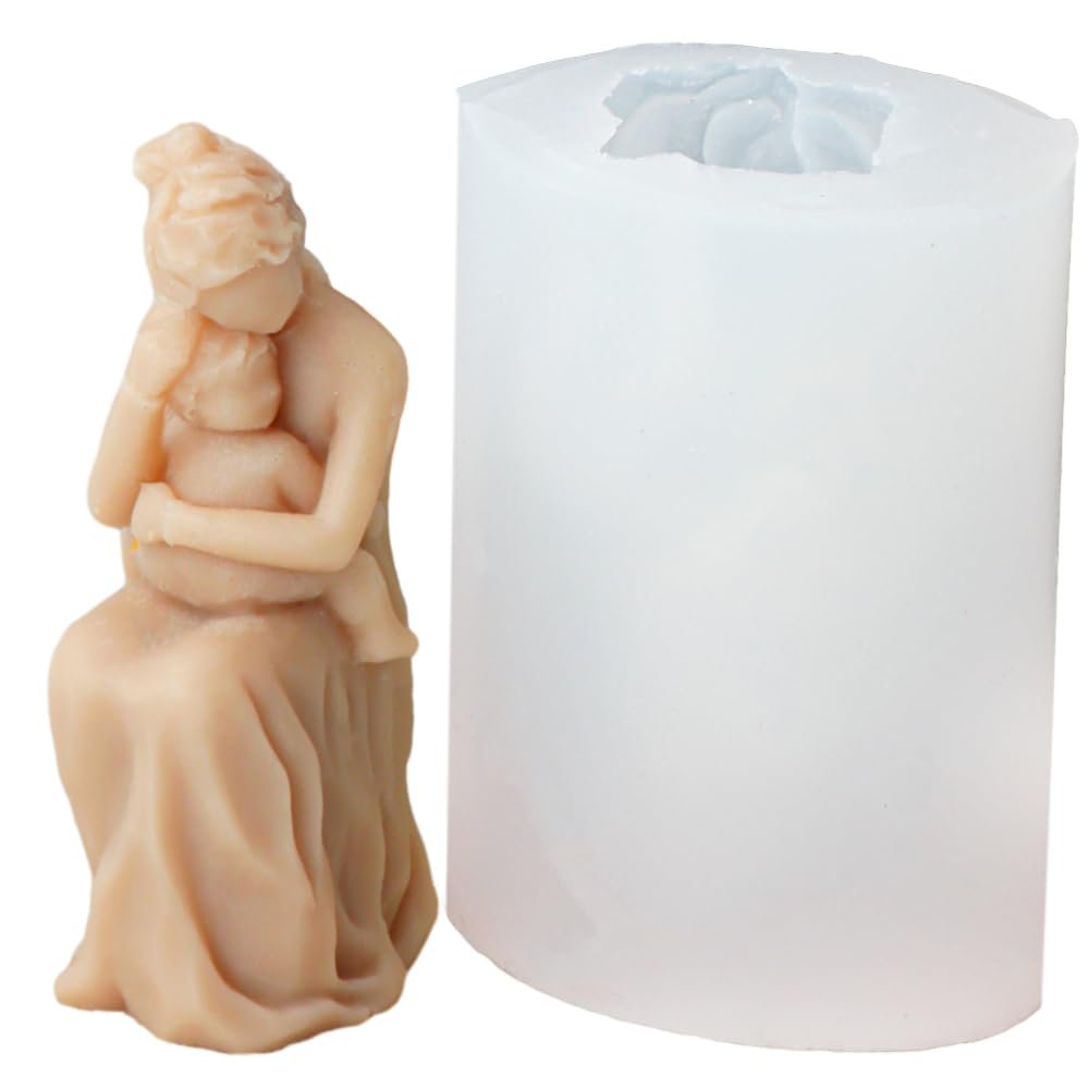 Sculpted Mother and Child Candle Mold Mom Carving Silicone Mold for Soap Soy Wax Epoxy Resin DIY Handcraft Party Dinner Decoration Mother's Day Birthday Gift (Seated)