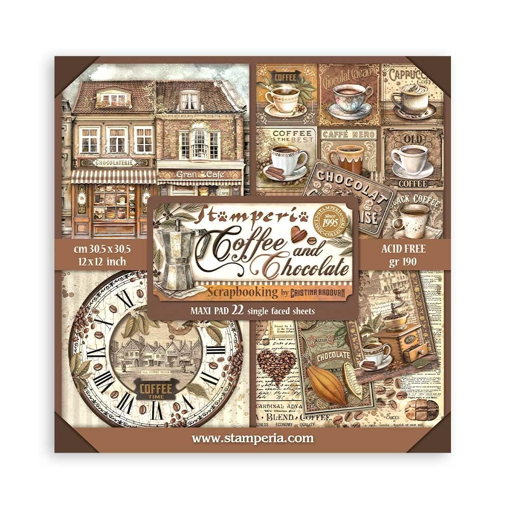 Stamperia Scrapbooking Pad 22 Sheets cm 30.5 x 30.5 (12 x 12 Inches) Single Face - Coffee and Chocolate