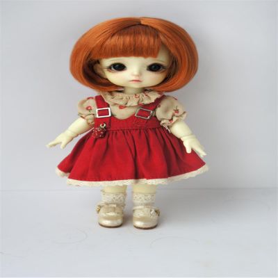 JD765 5-6inch 1/8 OB11 Short Mid Parting Round Bobo Cut Synthetic Mohair BJD Doll Wigs (Carrot)