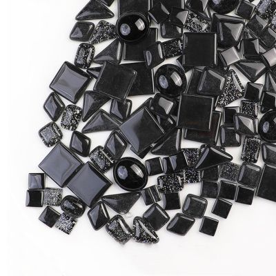 1.1 LB Irregular Crystal Mosaic Tiles,Small Particle Color Decal Crystal Glass Tile DIY Hobbies Children Handmade Crystal Craft for DIY Handmade Decorative Materials (Black)