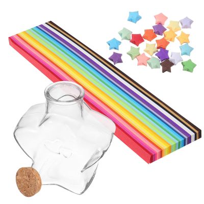 Amosfun Diy Origami Star Paper Jar Set 540 Sheets Strips Glass Wishing Bottle for Birthday Present
