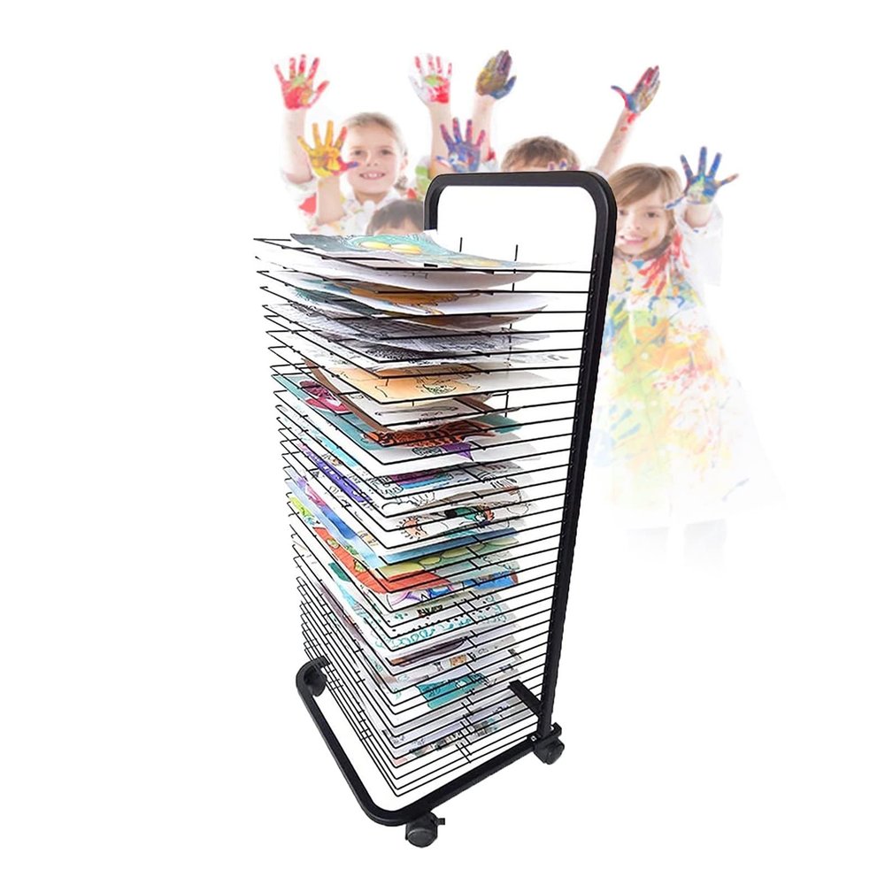 REMYSAOS Art Drying Rack Artwork Storage Display Rack 25 Tier Art Drying Rack Easel - Metal Painted Book Display Rack, Educational Products - Great for Schools and Nurseries, Space Saving Shelves