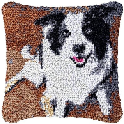 Puppy Dog Latch Hook Kits Pillow DIY Rug Cushion Making Kits with preprinted Pattern Canvas Instruction Yarns and Latch Hooking Pillow Cover Easy to Start DIY Home Decor Kits 43x43cm
