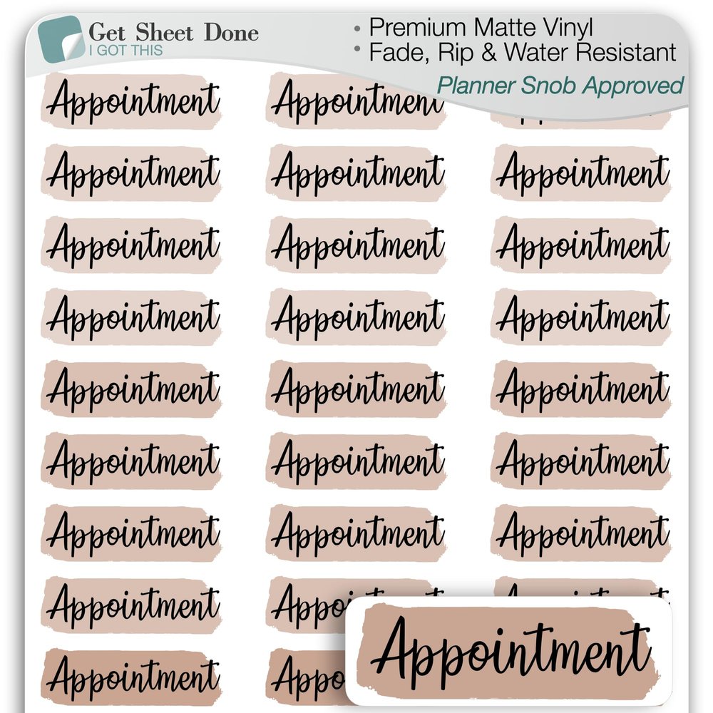 Appointment Planner Header Stickers - 36 Vinyl Decals (1 Inch) - Highlight Script Labels for Health, Doctor, and Meeting Reminders - Functional Scheduling Organization for Bujo and Journaling