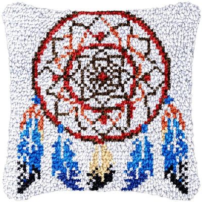 Dreamcatcher Latch Hook Kits Pillow DIY Rug Crochet Hook Cushion Making Kits with Preprinted Pattern Canvas Instruction Yarns and Latch Hooking Pillow Cover Easy to Starter DIY Kits 43x43cm