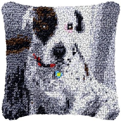Dalmatian Latch Hook Kits Pillow DIY Rug Crochet Hook Cushion Making Kits with Preprinted Pattern Canvas Instruction Yarns and Latch Hooking Pillow Cover Easy to Starter DIY Kits 43x43cm