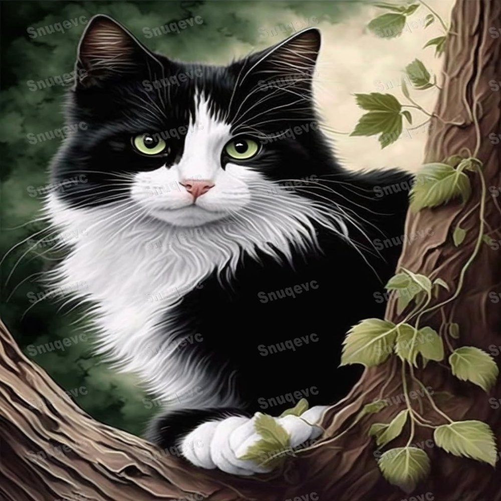Snuqevc Painted Cute Cat Diamond Painting Kits - DIY Diamond Painting Round Full Diamonds for Kids Beginners Gemstone Art, Winter Home Decor Room Decor Cozy Cure Gift 12x16inch