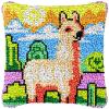Desert Alpaca Latch Hook Kits Pillow DIY Rug Crochet Hook Cushion Making Kits with Preprinted Pattern Canvas Instruction Yarns Pillow Cover Easy Starter DIY Crochet Kits 43x43cm view 1