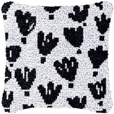 Black Flowers Latch Hook Kits Pillow DIY Rug Crochet Hook Cushion Making Kits with Preprinted Pattern Canvas Instruction Yarns Pillow Cover Easy Starter DIY Crochet Kits 43x43cm