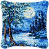Blue Moon Night Latch Hook Kits Pillow DIY Rug Crochet Hook Cushion Making Kits with Preprinted Pattern Canvas Instruction Yarns Pillow Cover Easy Starter DIY Crochet Kits 43x43cm view 1