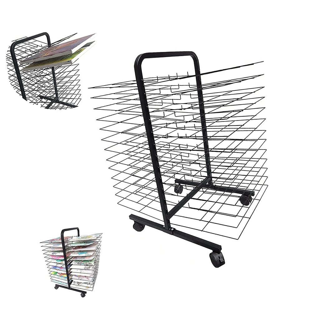 Art Drying Rack for Classroom Paint Drying Rack, Sided Wire Drying Shelf, Mobile Wide Art Drying Rack for Classrooms, Stackable Metal Stainless Steel Art Rack, Painting Drying Rack with Wheels ( Size