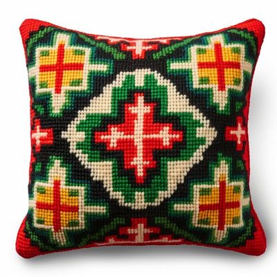 Vintage Style Latch Hook Kits Pillow DIY Rug Crochet Hook Cushion Making Kits with Preprinted Pattern Canvas Instruction Yarns Pillow Cover Easy Starter DIY Crochet Kits 43x43cm(r65)