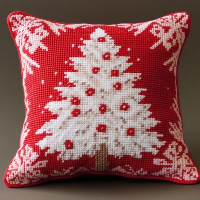 Christmas Tree Latch Hook Kits Pillow DIY Rug Crochet Hook Cushion Making Kits with Preprinted Pattern Canvas Instruction Yarns Pillow Cover Easy Starter DIY Crochet Kits 43x43cm(r19)