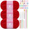 LUNARM Chenille Velvet Yarn for Crocheting Knitting, 3 Pack of 100g/3.5oz Velvet Yarn for Crocheting & Knitting, 486 Yard Soft Yarn for Making Creations & Crochet & More (Bright Red) view 1