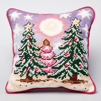 Christmas Tree Latch Hook Kits Pillow Cover DIY Rug Crochet Hook Cushion Making Kits with Preprinted Pattern Canvas Rug Making Easy Starter DIY Crochet Kits 43x43cm(y224)