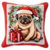 Christmas Pug Latch Hook Kits Pillow Cover DIY Rug Crochet Hook Cushion Making Kits with Preprinted Pattern Canvas Rug Making Easy Starter DIY Crochet Kits 43x43cm(y188) view 1