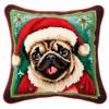 Christmas Pug Latch Hook Kits Pillow Cover DIY Rug Crochet Hook Cushion Making Kits with Preprinted Pattern Canvas Rug Making Easy Starter DIY Crochet Kits 43x43cm(y189) view 1