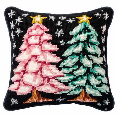Colorful Christmas Tree Latch Hook Kits Pillow Cover DIY Rug Crochet Hook Cushion Making Kits with Preprinted Pattern Canvas Rug Making Easy Starter DIY Crochet Kits 43x43cm(y214)