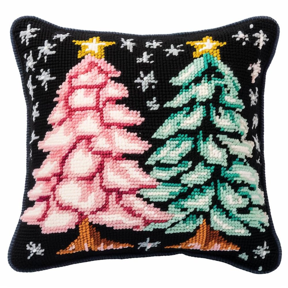 Colorful Christmas Tree Latch Hook Kits Pillow Cover DIY Rug Crochet Hook Cushion Making Kits with Preprinted Pattern Canvas Rug Making Easy Starter DIY Crochet Kits 43x43cm(y214)