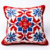 Blue & Red Flower Latch Hook Kits Pillow Cover DIY Rug Crochet Hook Cushion Making Kits with Preprinted Pattern Canvas Rug Making Easy Starter DIY Crochet Kits 43x43cm(b1) view 1