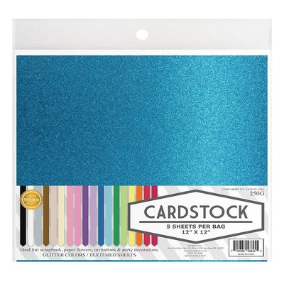Glitter Crafting Cardstock, 22 Color Choices, 250g. 12" x 12" Inch, 5 Premium Sheets (Turquoise)