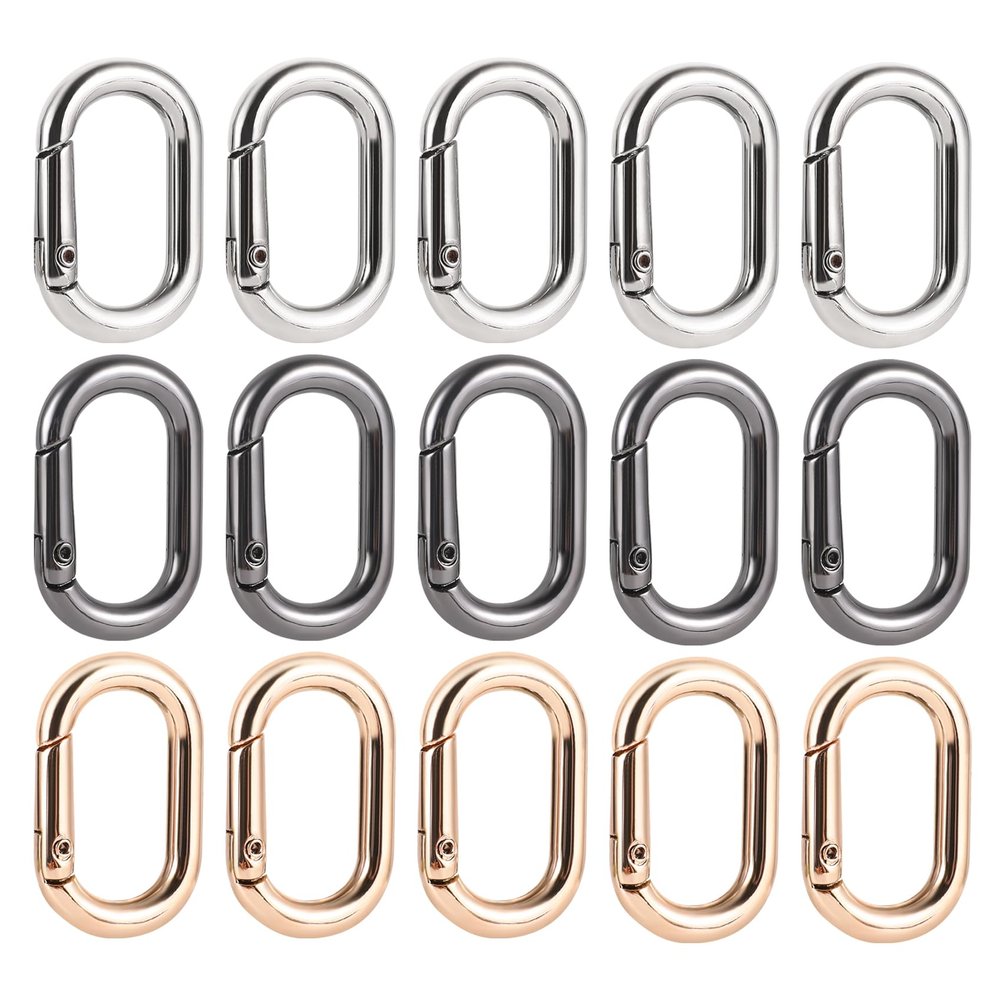 HLTOO 15PCS Spring Claps Connector, Metal Jewelry Clasps, Snap Hooks Clip Buckle, for Bags, Purses, Keychains, 3 Colors
