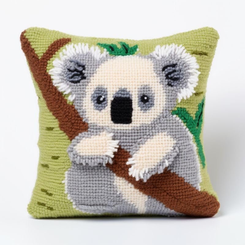 Koala Baby Latch Hook Kits Pillow Cover DIY Rug Crochet Hook Cushion Making Kits with Preprinted Pattern Canvas Rug Making Christmas Decoration DIY Crochet Kits 43x43cm(d61)