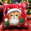 Christmas Cat Red Latch Hook Kits Pillow DIY Rug Crochet Hook Cushion Making Kits with Preprinted Canvas Pattern and Latch Hooking Pillow Cover of Starter DIY Kits 43x43cm(c2) view 1