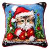 Christmas Cat Latch Hook Kits Pillow DIY Rug Crochet Hook Cushion Making Kits with Preprinted Canvas Pattern and Latch Hooking Pillow Cover of Starter DIY Kits 43x43cm(c7) view 1