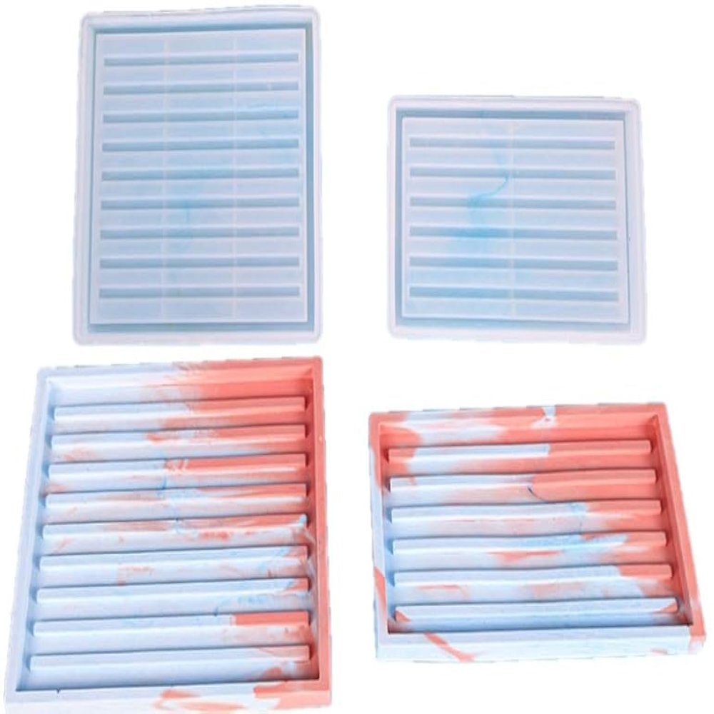 2Pcs Resin Tray Mould, Silicone Moulds Resin Casting, Square Epoxy Resin Casting Molds for DIY Handmade Self-Draining Soap Holder Tray Container Plate