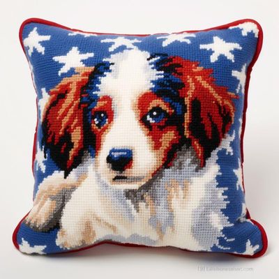 Puppy Dog Latch Hook Kits Pillow DIY Rug Crochet Hook Cushion Making Kits with Preprinted Pattern Canvas Instruction Yarns Easy Starter Christmas Decoration Hooking DIY Kits 43x43cm(d21)