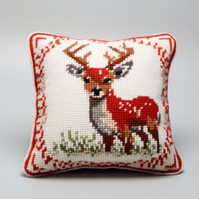 Flower Deer Latch Hook Kits Pillow DIY Rug Crochet Hook Cushion Making Kits with Preprinted Pattern Canvas Instruction Yarns Easy Starter Christmas Decoration Hooking DIY Kits 43x43cm(d16)
