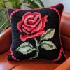 Red Rose Flower Latch Hook Kits Pillow DIY Rug Crochet Hook Pillowcase Mat Making Kits with Preprinted Pattern Canvas Starter Christmas Decoration Hooking DIY Kits 43x43cm(Y119) view 1