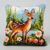 Flower Sika Deer Latch Hook Kits Pillow DIY Rug Crochet Hook Cushion Making Kits with Preprinted Pattern Canvas Instruction Yarns Easy Starter Christmas Decoration Hooking DIY Kits 43x43cm(d25) view 1