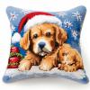 Christmas House Dogs Latch Hook Kits Pillow DIY Rug Crochet Hook Cushion Making Kits with Preprinted Pattern Canvas Instruction Yarns Easy Starter Christmas Decoration Hooking DIY Kits 43x43cm(d51) view 1