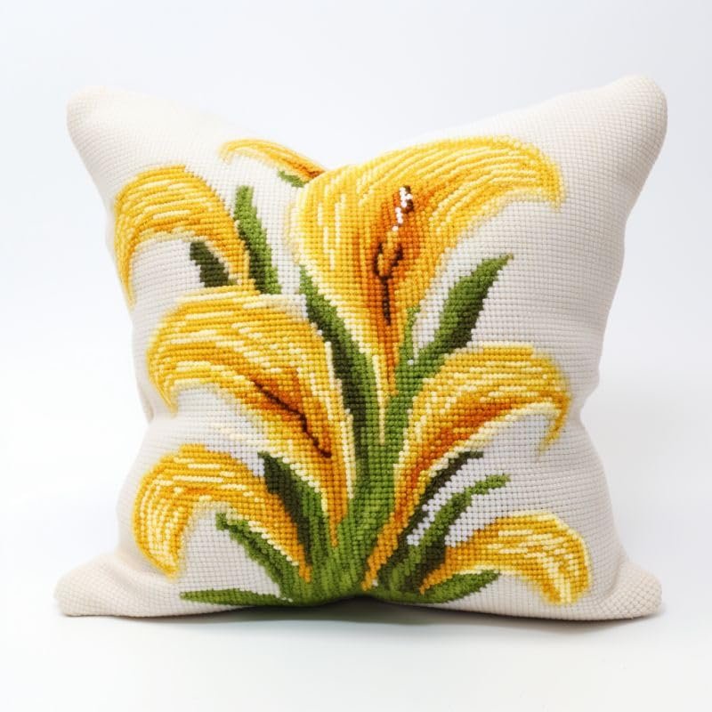 Calla Lily Latch Hook Kits Pillow DIY Rug Crochet Hook Pillowcase Mat Making Kits with Preprinted Pattern Canvas Starter Christmas Decoration Hooking DIY Kits 43x43cm(Y49)