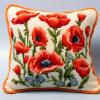 Red Poppy Flower Latch Hook Kits Pillow DIY Rug Crochet Hook Pillowcase Mat Making Kits with Preprinted Pattern Canvas Starter Christmas Decoration Hooking DIY Kits 43x43cm(Y26) view 1