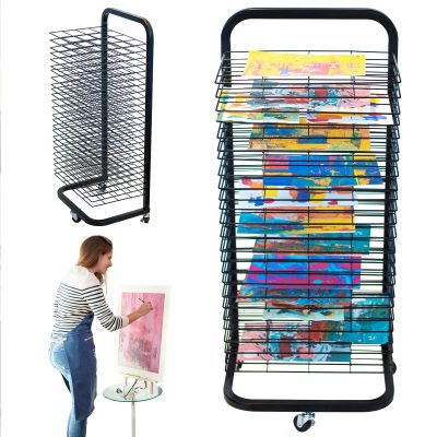 Art Drying Rack Painting Craft Artwork Canvas Storage, Metal Art Drying Rack - Artwork Storage Display Rack, Art Drying Rack for Classroom, 25 Removable Shelves, Functional & Mobile Paint Drying Rack,