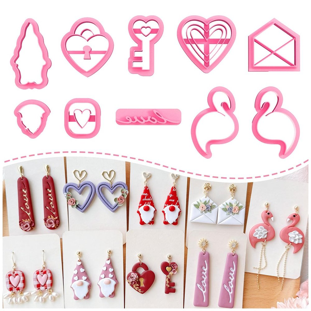 Keoker Valentines Day Polymer Clay Cutters, 10 Shapes, for Earrings Making, Small, Unique, Holidays, Adult