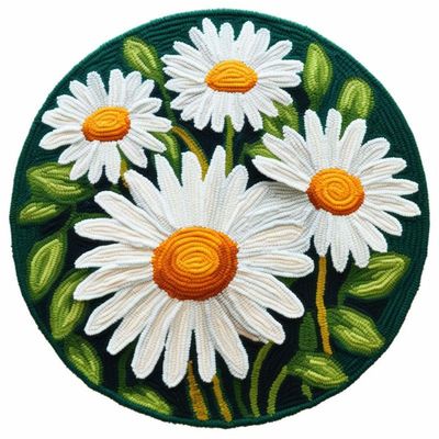 Daisy Flower Large Round Shape Latch Hook Kits Rug DIY Crochet Hook Cushion Making Kits with Preprinted Pattern Canvas Easy Starter Christmas Decoration Hooking DIY Rug Kits 60x60cm(r101)