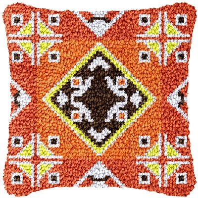 Vintage Mandala Latch Hook Kits Pillow Cover DIY Rug Crochet Hook Cushion Making Kits with Preprinted Pattern Canvas Rug Making Starter DIY Crochet Kits Decoration 43x43cm