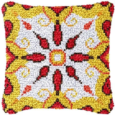 Vintage Style Latch Hook Kits Pillow Cover DIY Rug Crochet Hook Cushion Making Kits with Preprinted Pattern Canvas Rug Making Starter DIY Crochet Kits Decoration 43x43cm