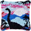 Sunset Plesiosaur Latch Hook Kits Pillow Cover DIY Rug Crochet Hook Cushion Making Kits with Preprinted Pattern Canvas Rug Making Starter DIY Crochet Kits Decoration 43x43cm view 1