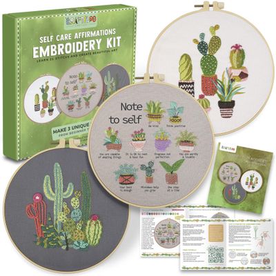 CRAFTILOO Embroidery Kits for Adults Hand Embroidery kit for Beginners with Stamped Embroidery Patterns Starter Embroidery Kit. Needlepoint kit Cross Stitch kit for Teens& Adults Cactus