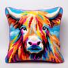 Baby Sccotish Highland Cow Latch Hook Pillow Kits Printed Embroidery Pillowcase DIY Crochet Yarn Hook and Latch Craft Art Cushion for Home Christmas Decor and Gift 43x43cm(4) view 1