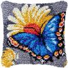 Butterfly & Flower Latch Hook Kits Pillow Cover DIY Rug Crochet Hook Cushion Making Kits with Preprinted Pattern Canvas Rug Making Starter DIY Crochet Kits Decoration 43x43cm view 1