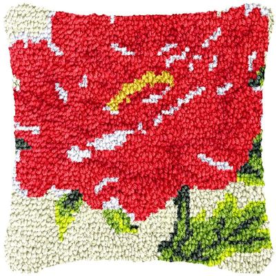 Carnation Flowers Latch Hook Kits Pillow Cover DIY Rug Crochet Hook Cushion Making Kits with Preprinted Pattern Canvas Rug Making Starter DIY Crochet Kits Decoration 43x43cm
