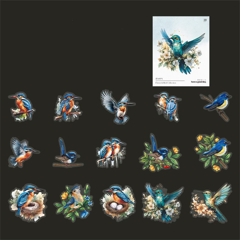 ZXMNBH PET Stickers for Scrapbooking Kit Cute Robin Aesthetic Paper Diary Planner Junk Journaling Decorative Supplies 30 Pcs/Pack